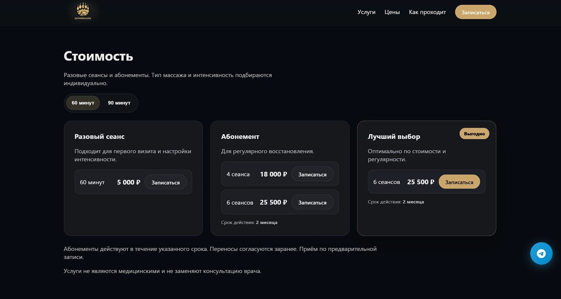 Björnmassör — блок цен