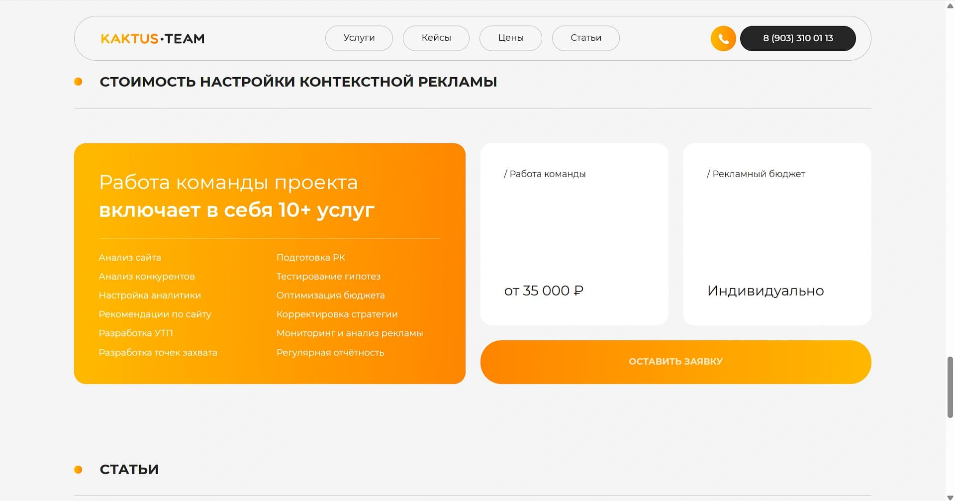 Kaktus Team — блок стоимости